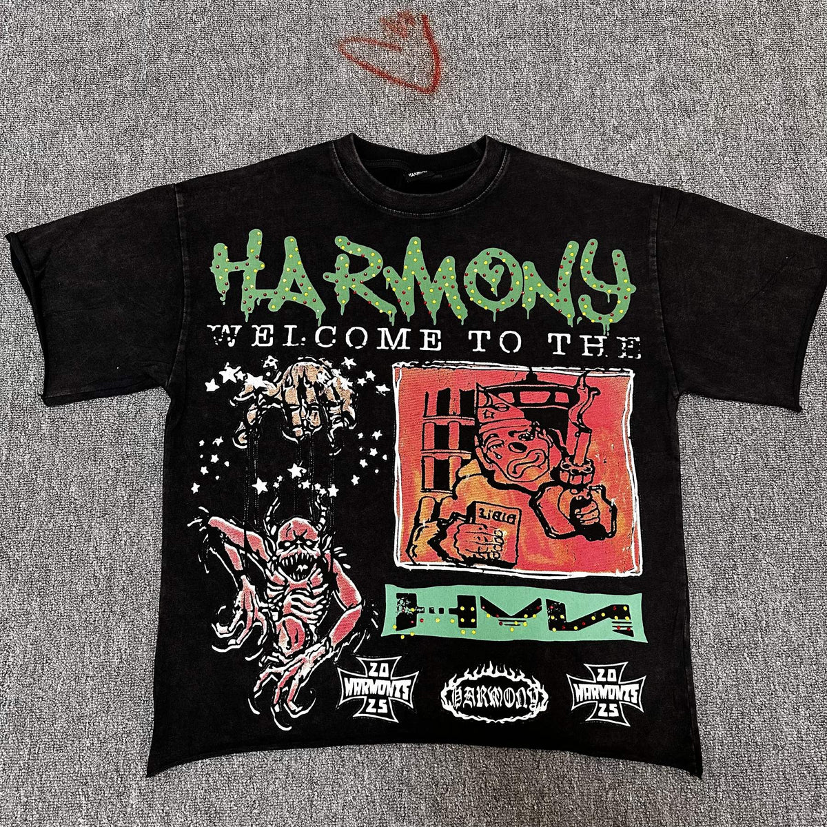 HARMONY Welcome Multi-Panel Black T-Shirt