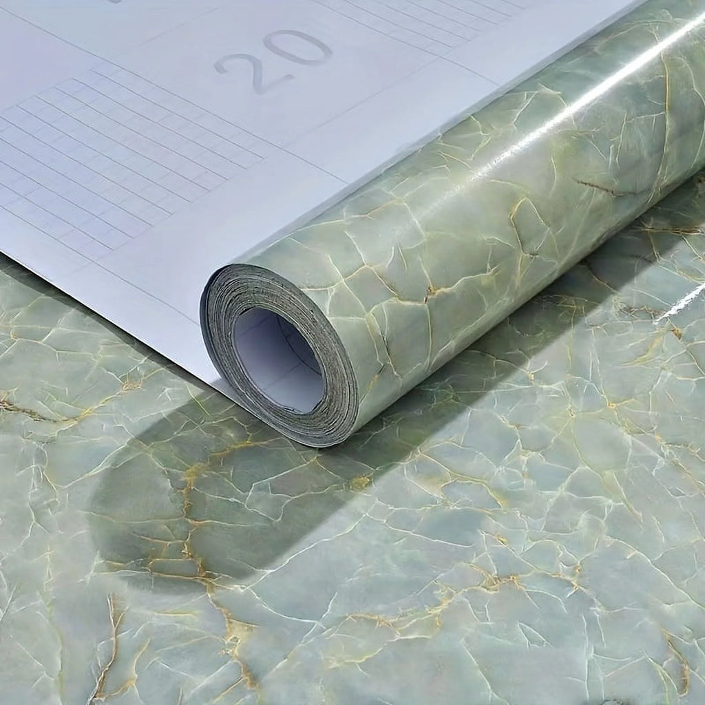 Cyan Glossy Film Marble Wallpaper Roll G31428