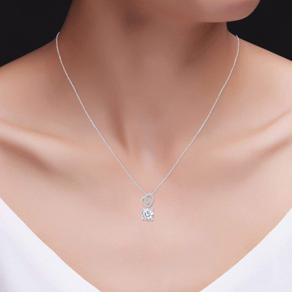 14K Solid White Gold 1 Carat Round Moissanite Necklace Y65422