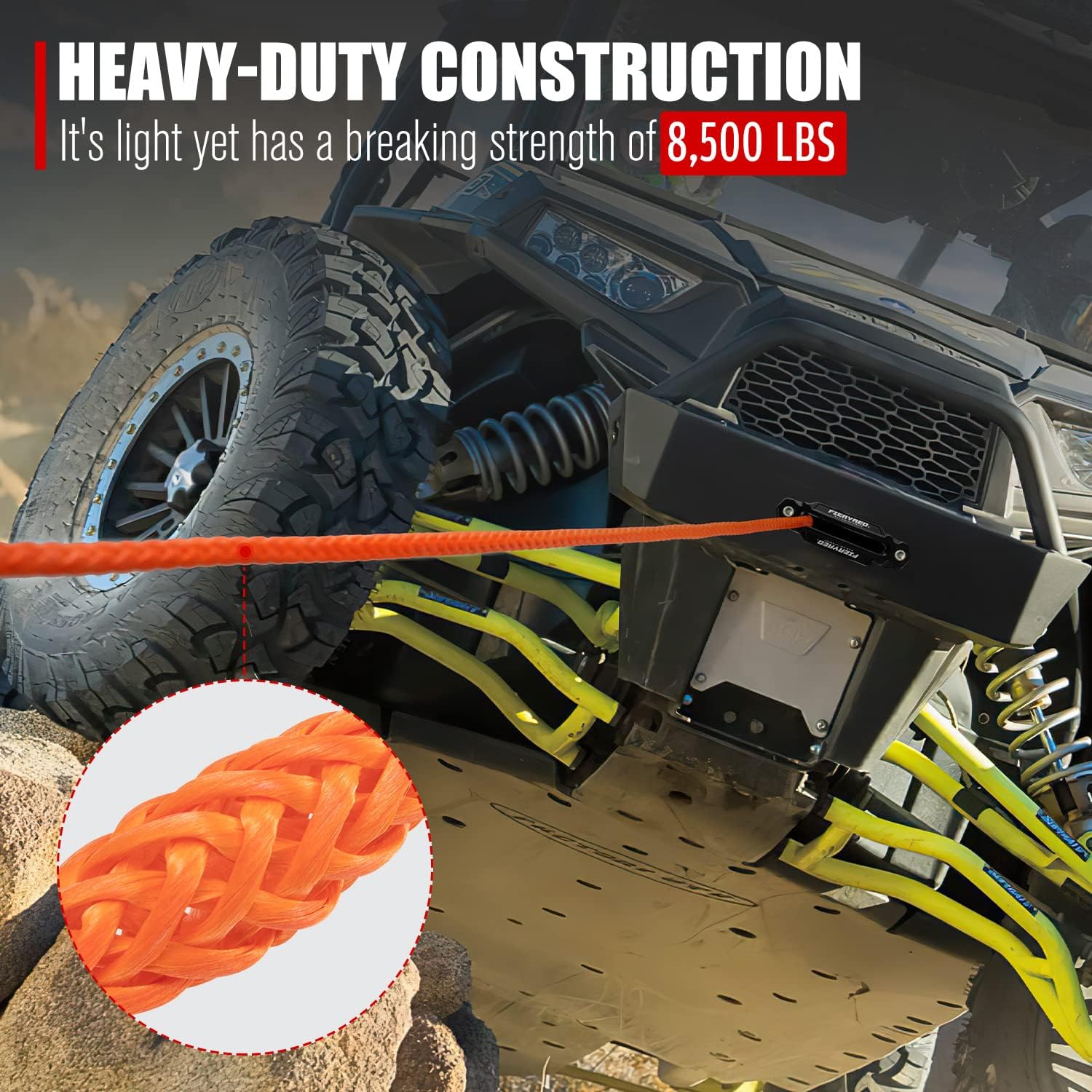 Orange 50FT Synthetic Winch Rope Cable Kit with Forged Hook Fairleads L35699