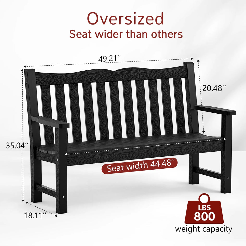 Black Two Person Outdoor Garden Bench with Armrest A468950