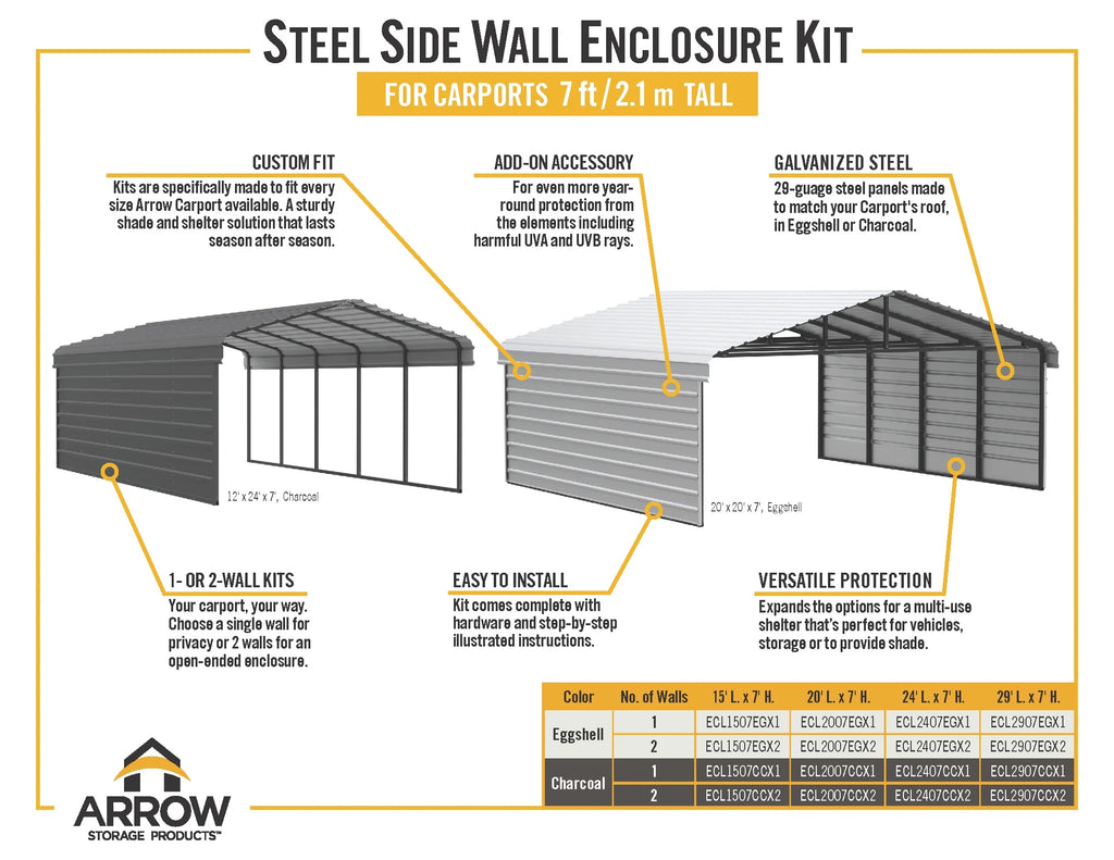 Galvanized Steel Carport Kit, 10' x 29' x 7' B31283