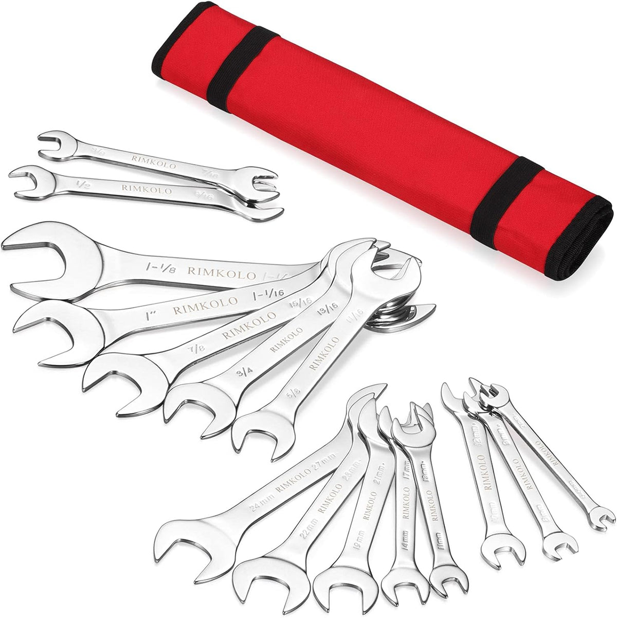 16-Piece Chrome Vanadium Steel Wrench Set with Rolling Pouch Y8419