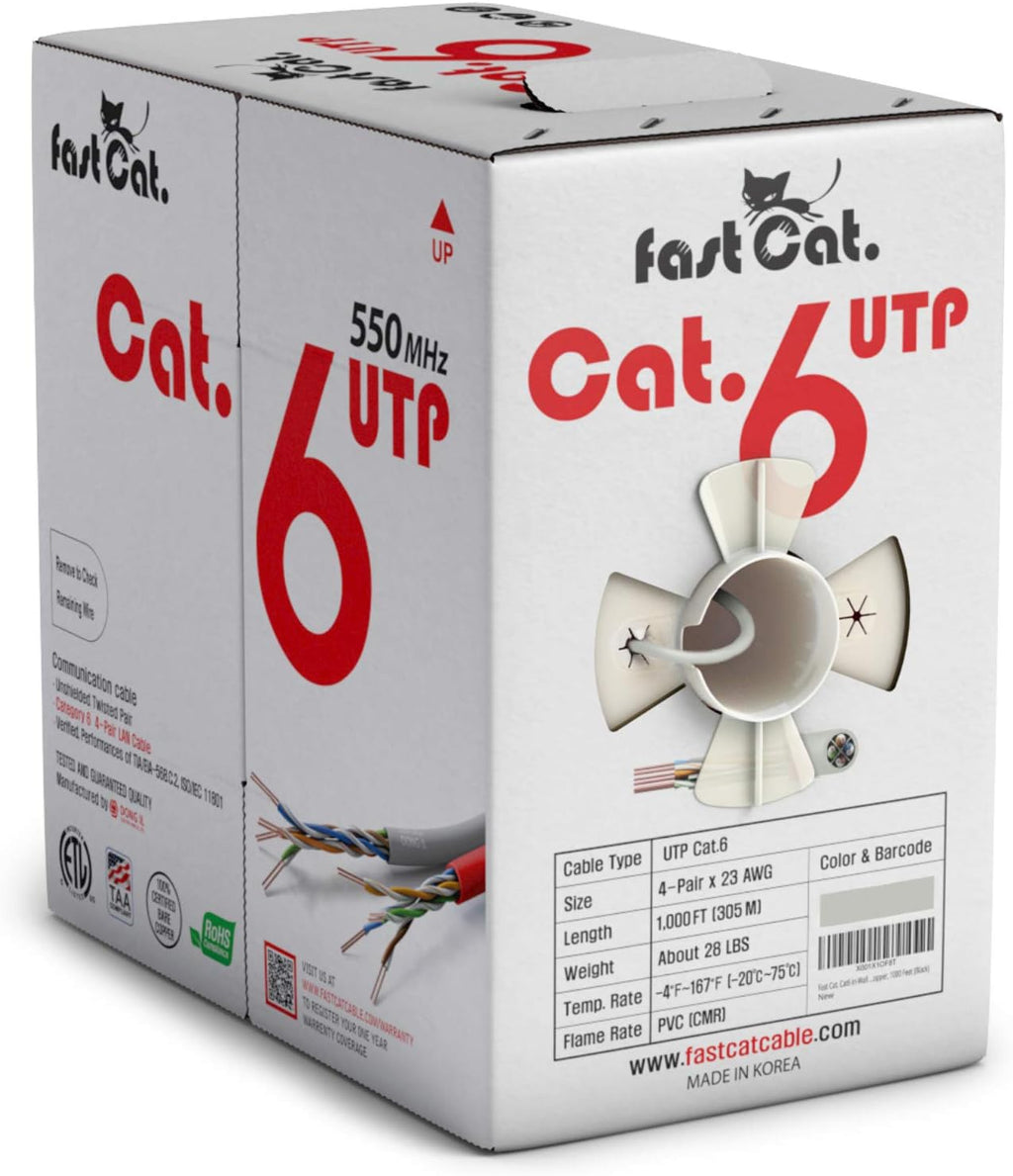 Cat6 Ethernet Cable 1000ft 23 AWG CMR Solid Bare Copper UTP LAN Cable White X8350