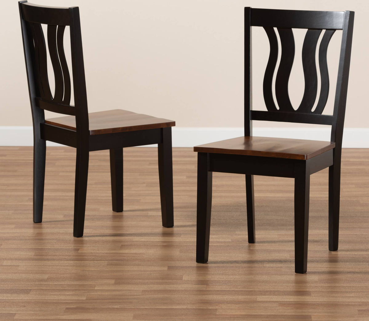 2-Piece Dark Brown and Walnut Brown Wood Dining Chair N848401