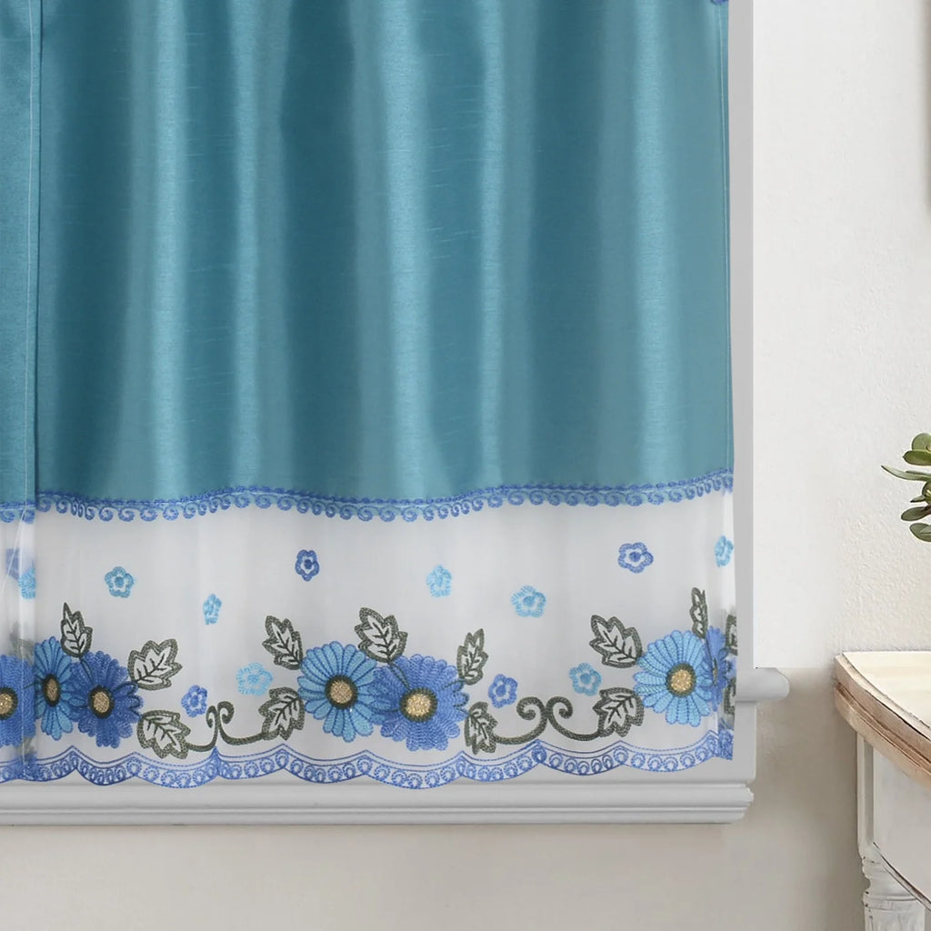 Turquoise Embroidered 3-Piece Kitchen Curtain Tiers & Swag Set, 58x36 & 28x36 inches K728920