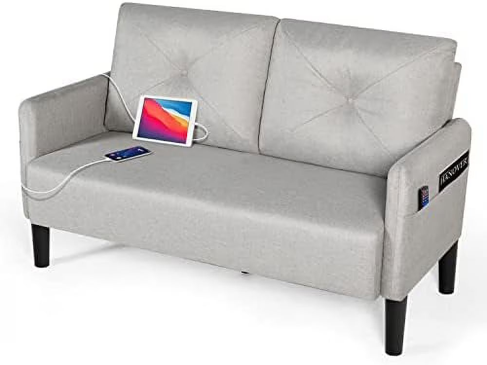 Compact 2-Seat Fabric Loveseat Sofa with USB Charging Ports T504590