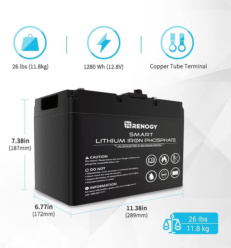 12V 100Ah Smart Lithium-Iron Phosphate Battery with Self-Heating Function S499019