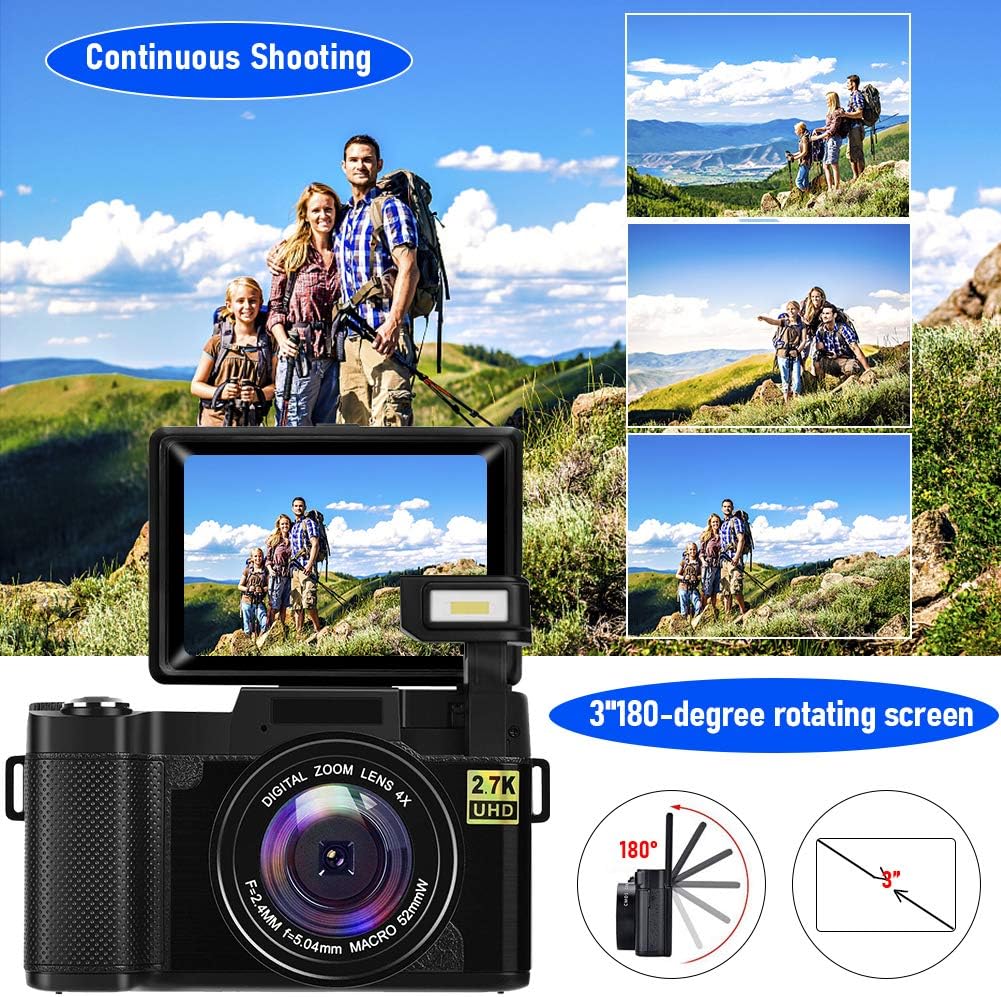 2.7K Vlogging Camera with Flip Screen and 32GB Memory Card J88965