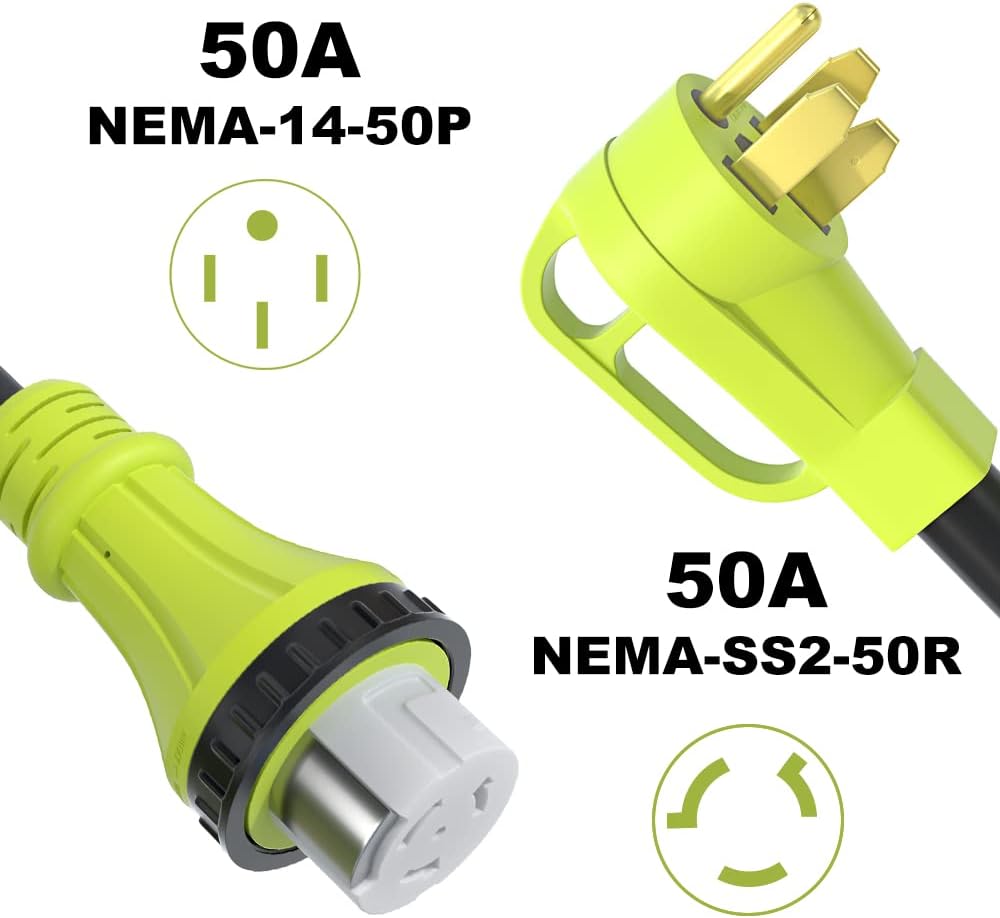 50 Amp Generator Extension Cord, NEMA 14-50P to SS2-50R, STW 6/3 + 8/1, Twist Lock Plug, 25FT B9940