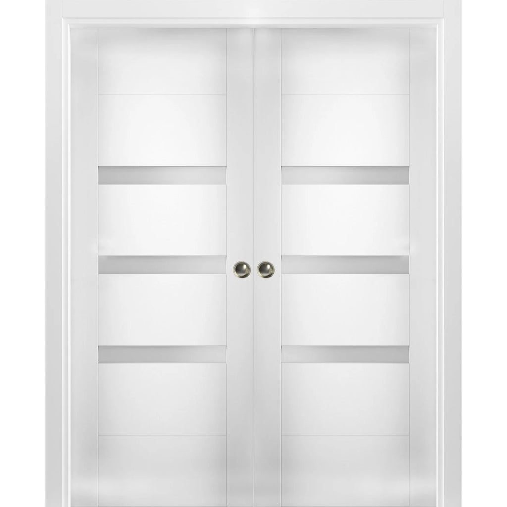 Sliding French Double Pocket Doors 36 x 80 inches Opaque Glass MDF Interior Doors P246062
