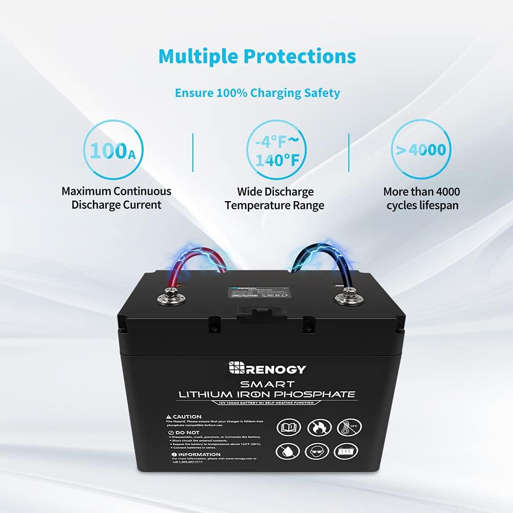 12V 100Ah Smart Lithium-Iron Phosphate Battery with Self-Heating Function S499019