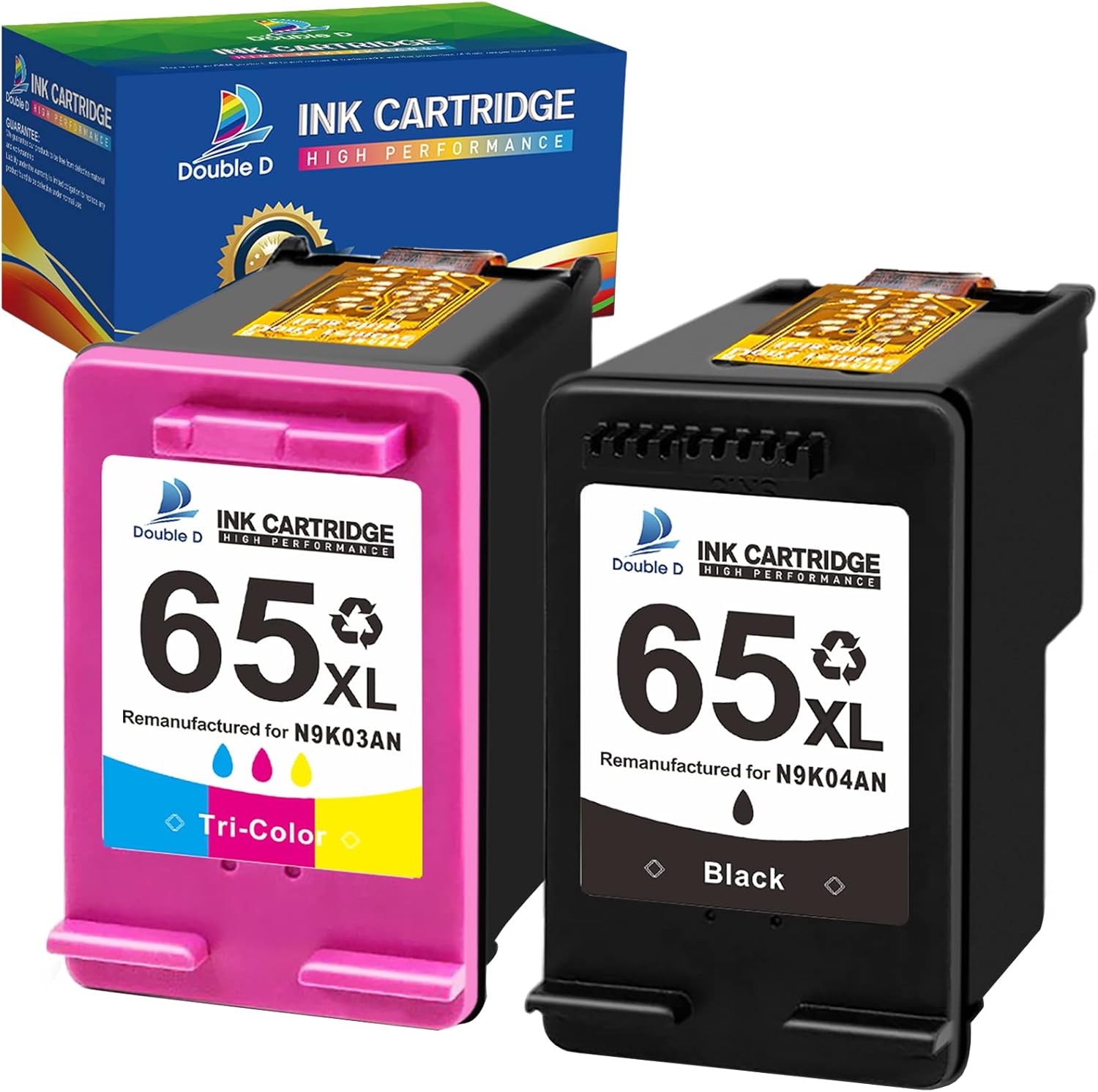 Remanufactured Ink Cartridge Pack of 2 (1 Black 1 Tri-Color) for HP 67 67XL Printer D8348