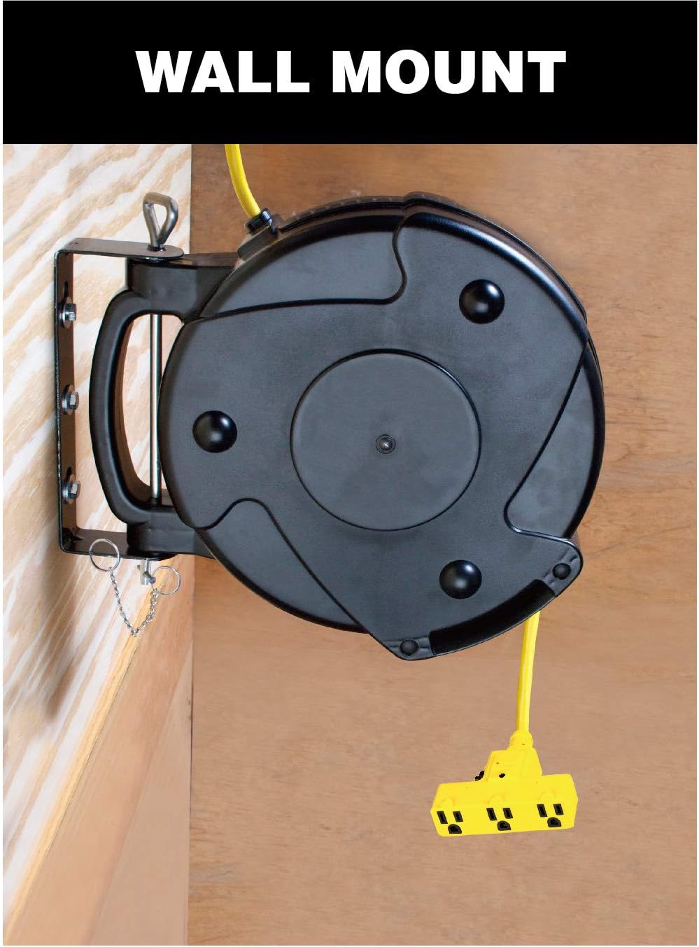 Heavy Duty Industrial Retractable Extension Cord Reel, 50 ft, Black, Yellow M188671