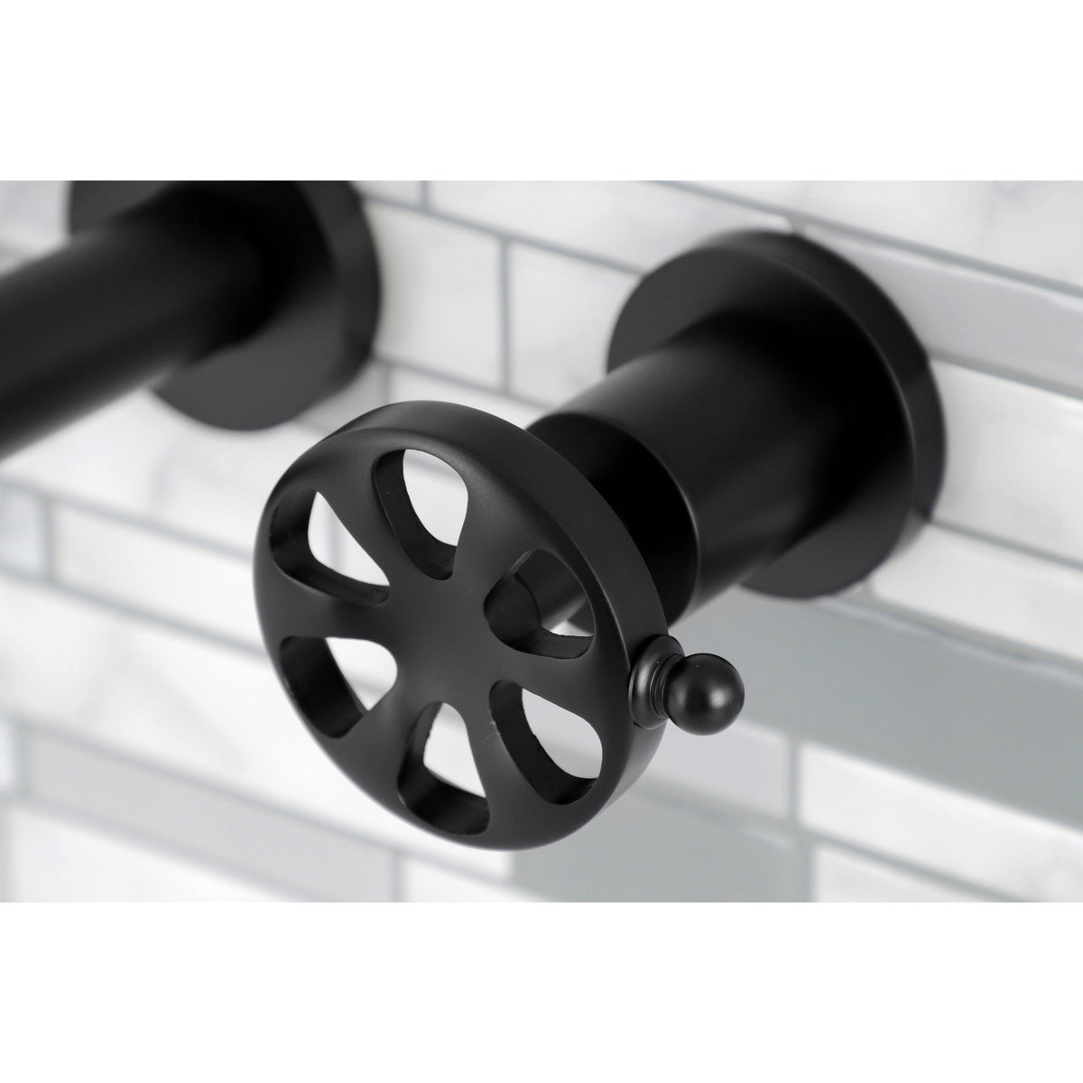 Brushed Nickel Two-Handle Wall Mount Bathroom Faucet E11753