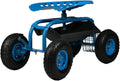 Green Rolling Gardening Chair Cart with Swivel Seat and Storage Basket I7979