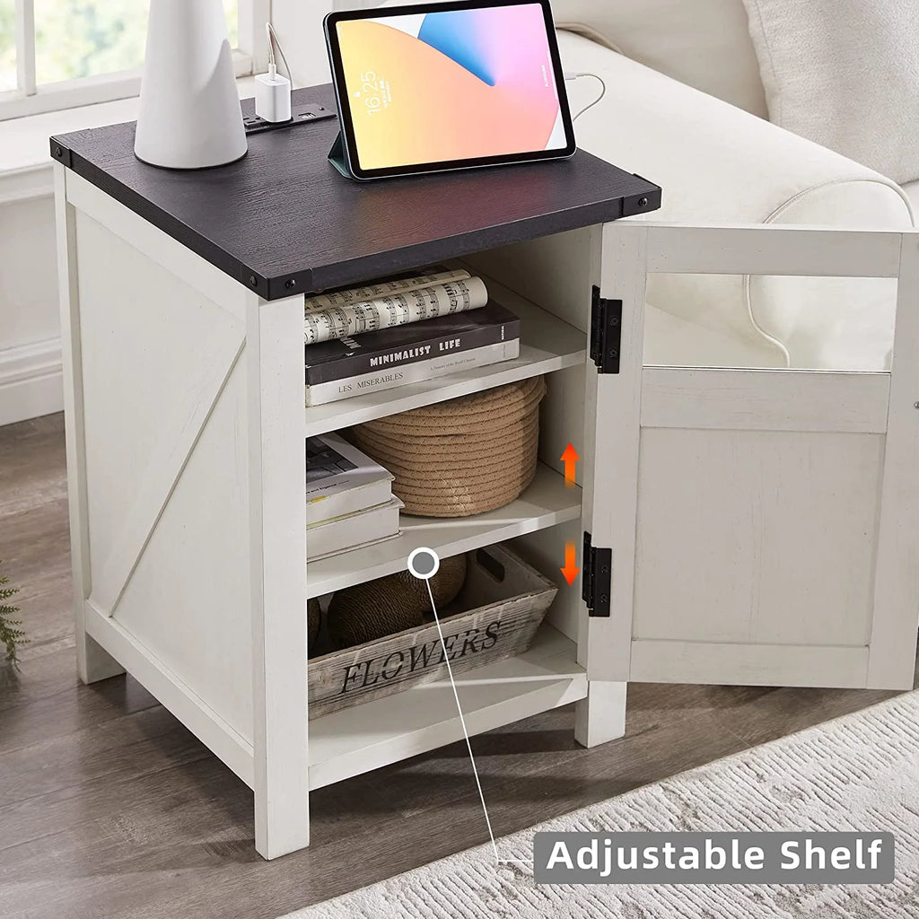 Off White 3-Tier End Table with Charging Station M61469
