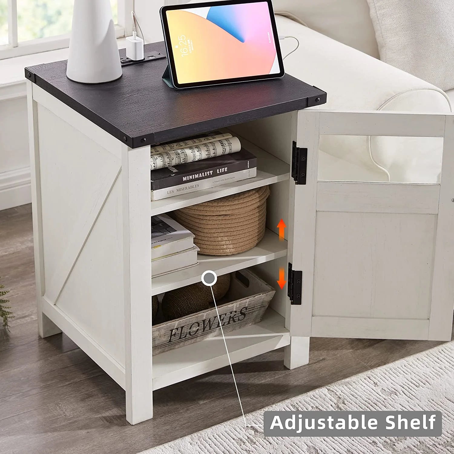 Off White 3-Tier End Table with Charging Station M61469