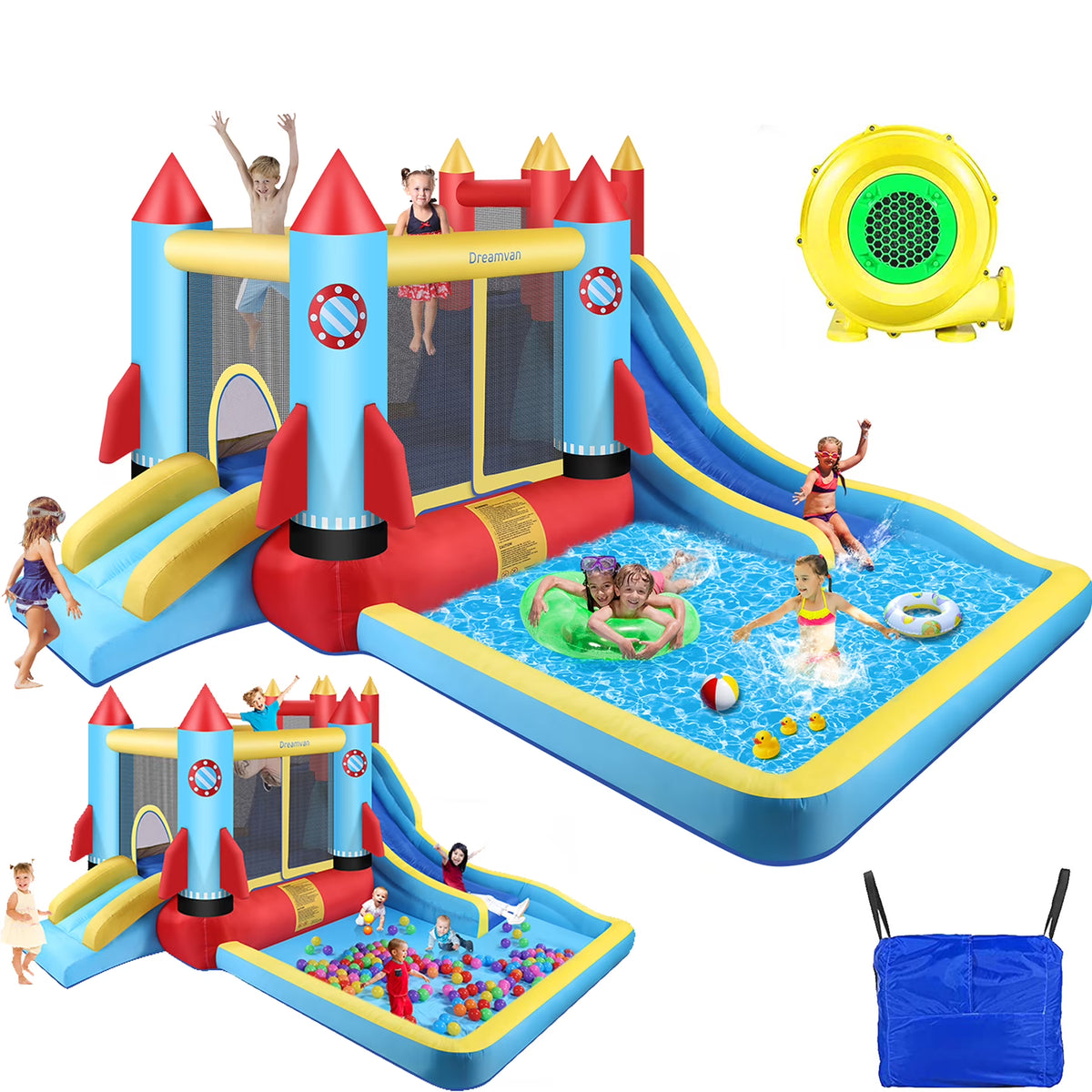 4-in-1 Children's Inflatable Bounce House with Pool and Slide E167102
