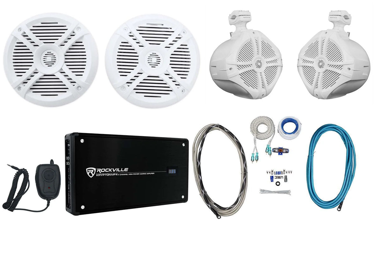 6.5" Marine Boat Speakers with 8" Wakeboards and Amp Wire Kit I6811