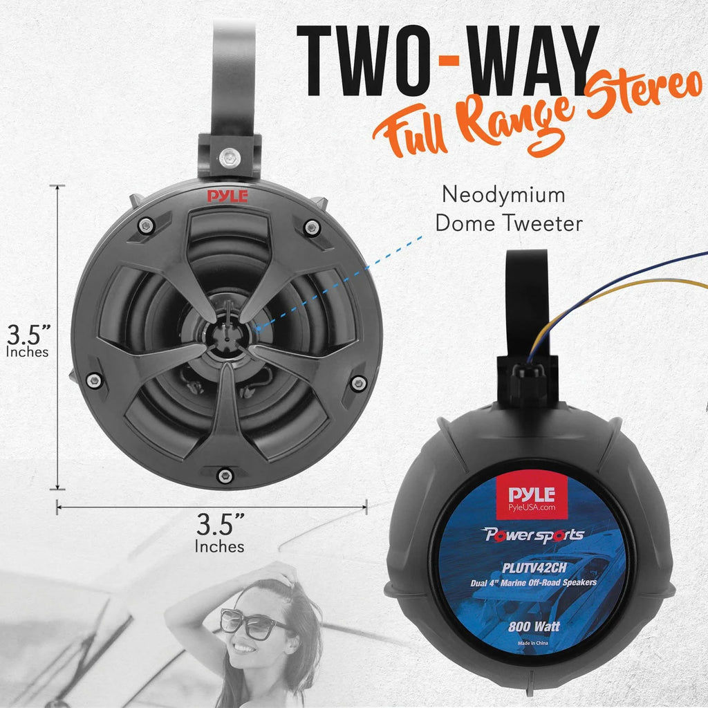 4 Inch 800W 2-Channel Marine Grade Waterproof Off-Road Speakers with Amplifier B48860