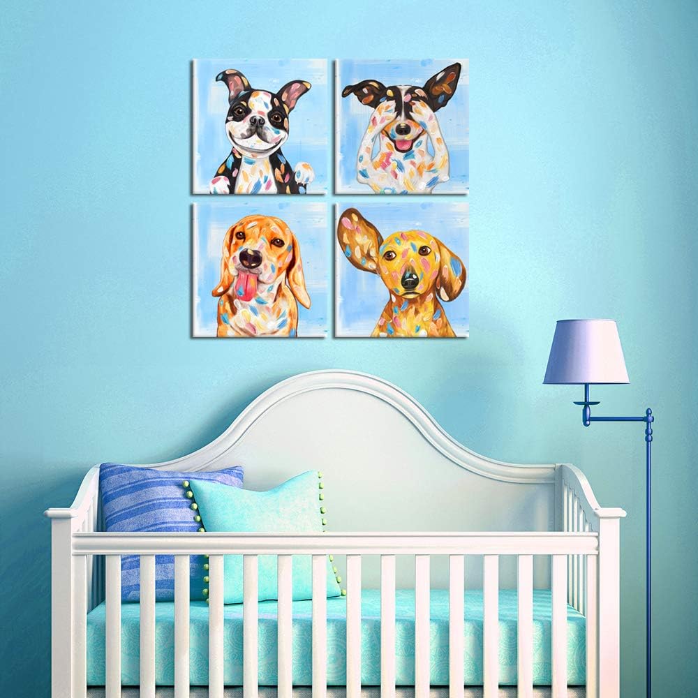 Abstract Puppy Artwork Dog Painting Canvas Gallery Wrapped 12x12inch 4 Panel A8268