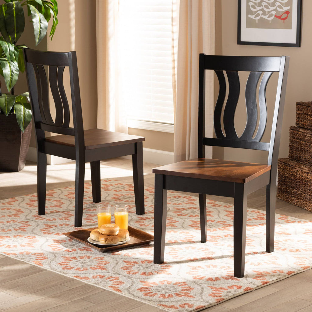 2-Piece Dark Brown and Walnut Brown Wood Dining Chair N848401