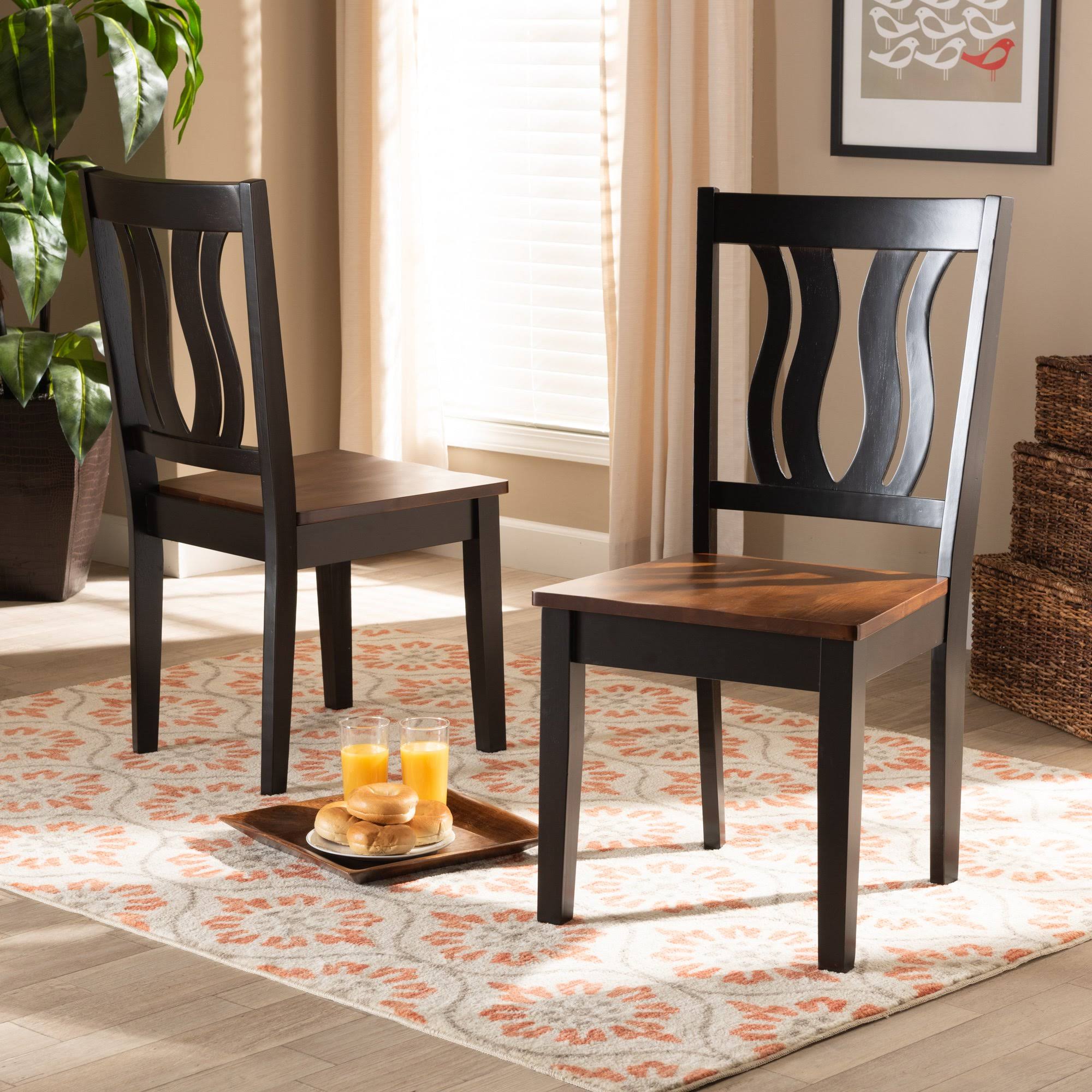2-Piece Dark Brown and Walnut Brown Wood Dining Chair N848401