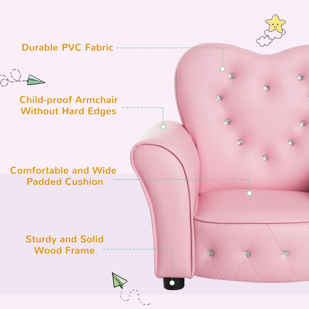 Pink Tufted Upholstered Kids Sofa Chair W49243