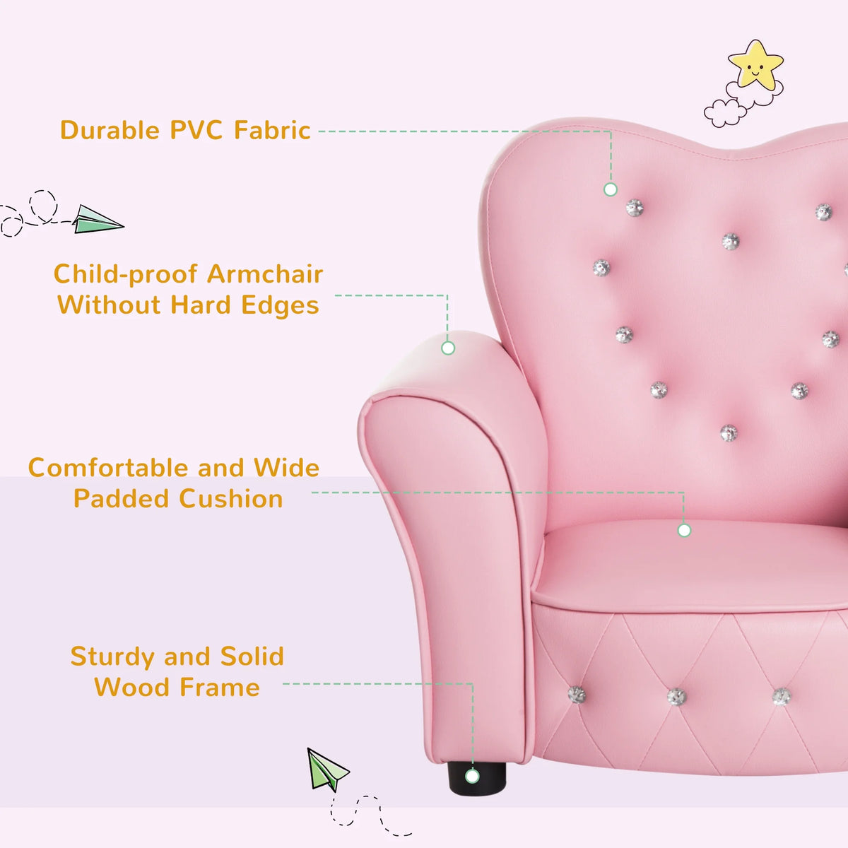 Pink Tufted Upholstered Kids Sofa Chair W49243