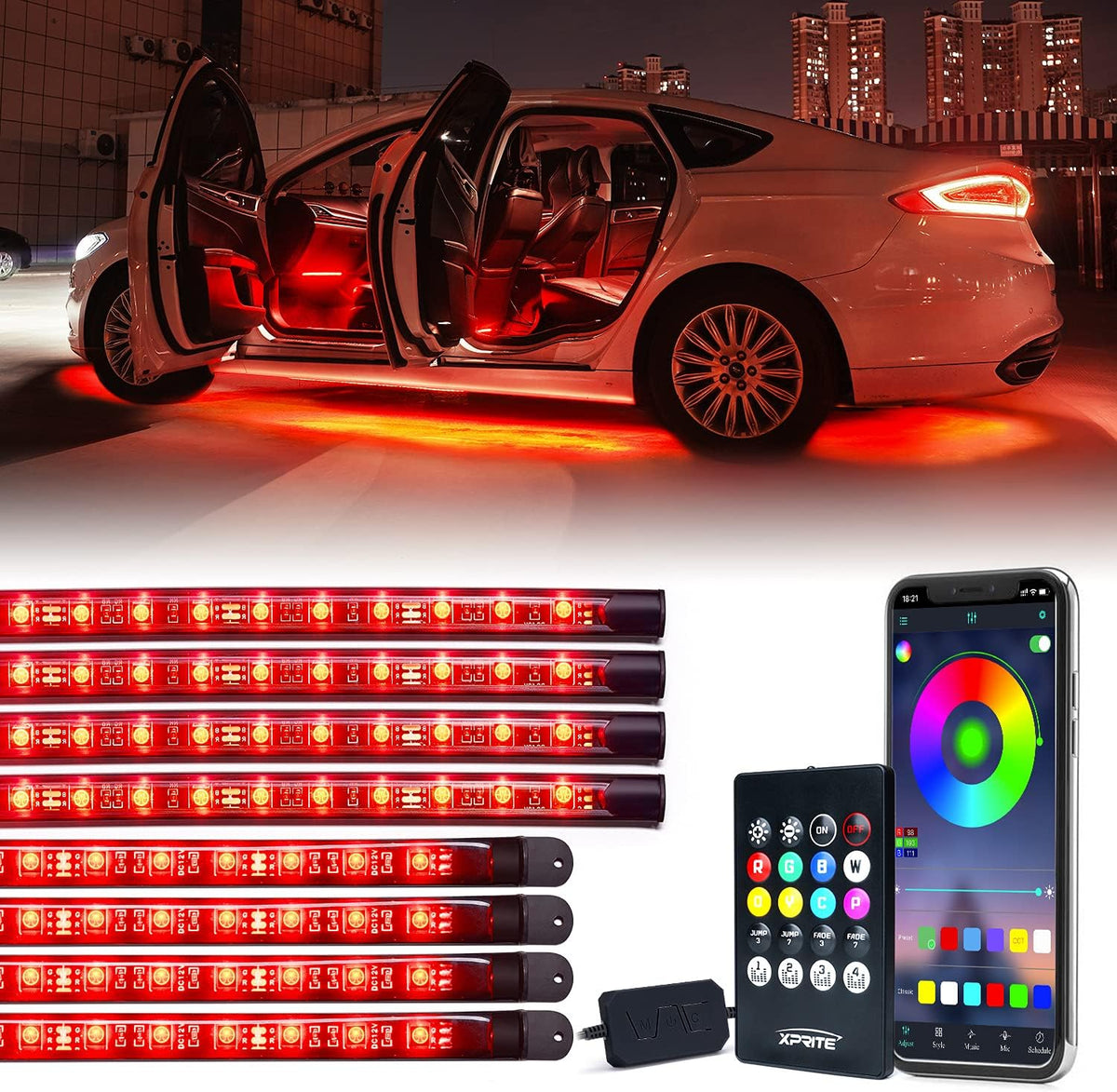 RGB LED Car Underglow Light Kits, 8PCS Underbody Interior Bluetooth Lights Z6300