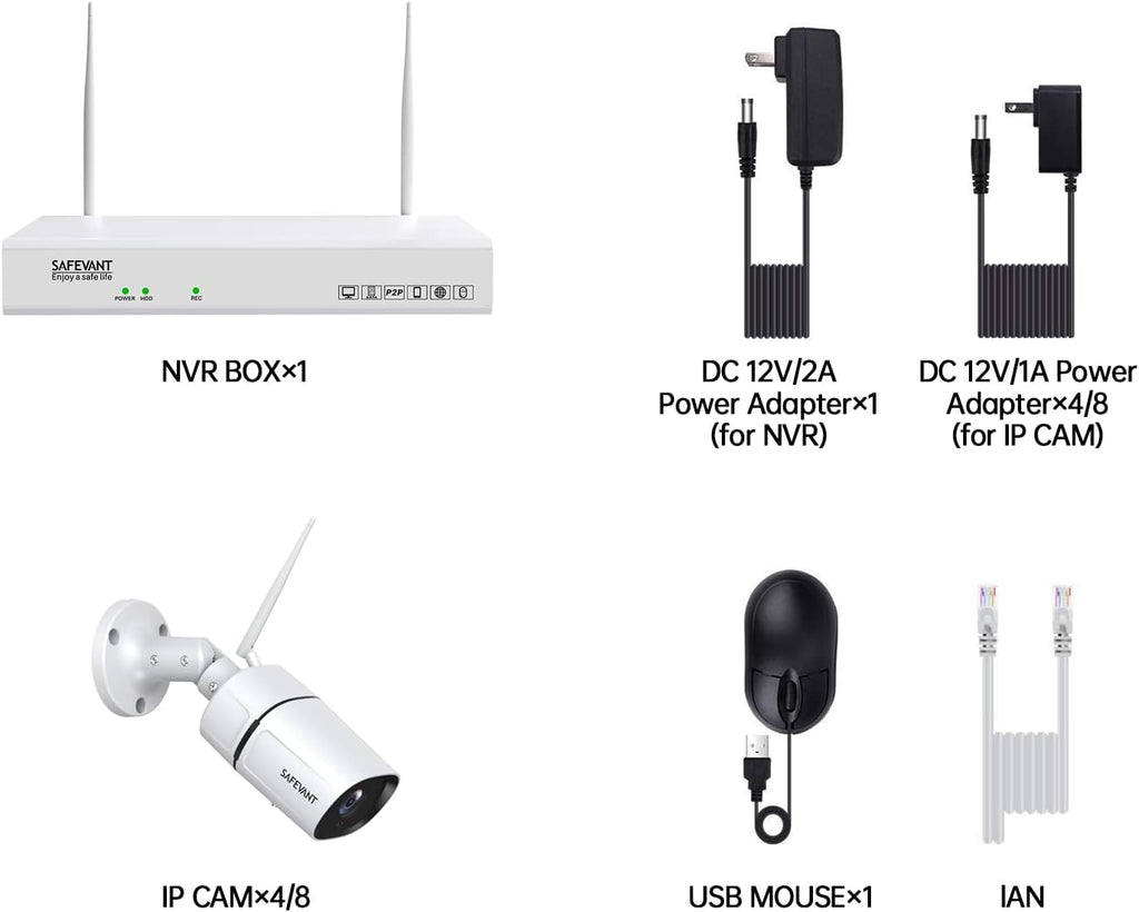 3MP Wireless Security Camera System 8 Channel NVR 4pcs 1296P Night Vision 1TB Hard Drive H847