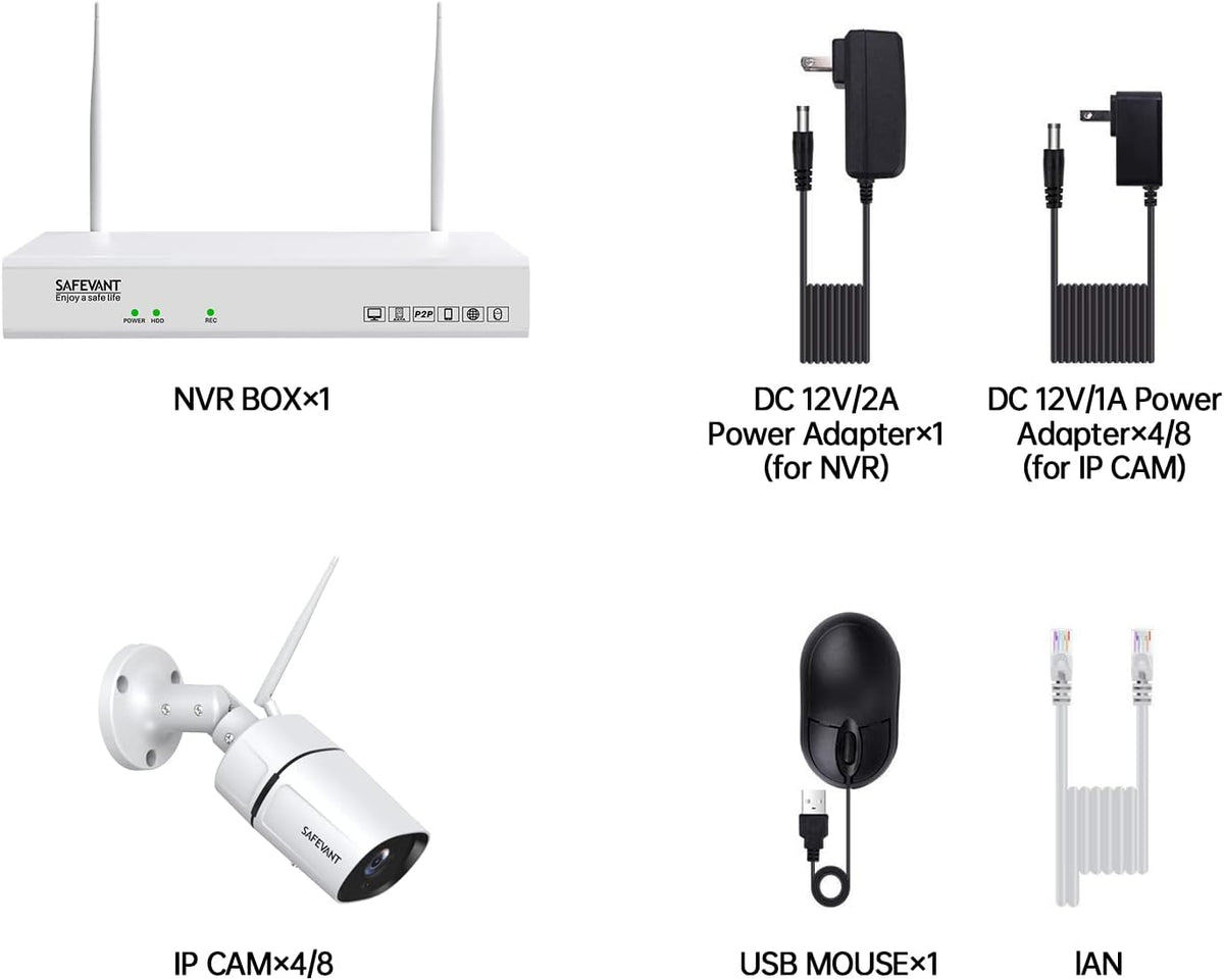 3MP Wireless Security Camera System 8 Channel NVR 4pcs 1296P Night Vision 1TB Hard Drive H847