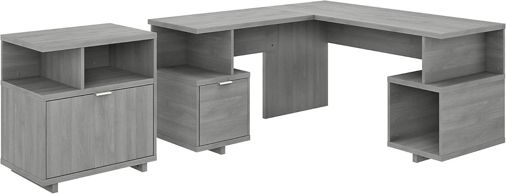 Pure White L Shaped Desk with Lateral File Cabinet N315679