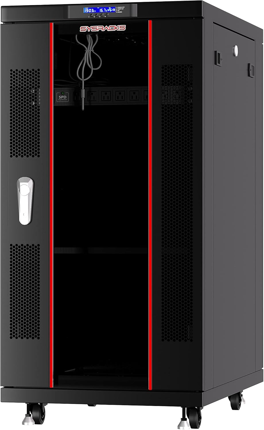 32U 39-Inch Deep Server Rack Cabinet with LCD Screen, Thermostat, PDU, Casters, 4 Fans, Shelf E4417