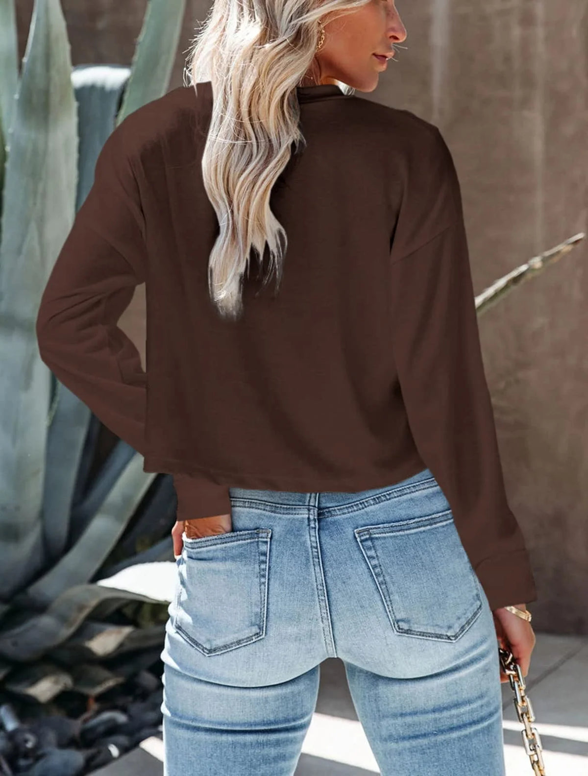 Women Long Sleeve Cropped T-Shirts Solid Tops S-2XL A53629