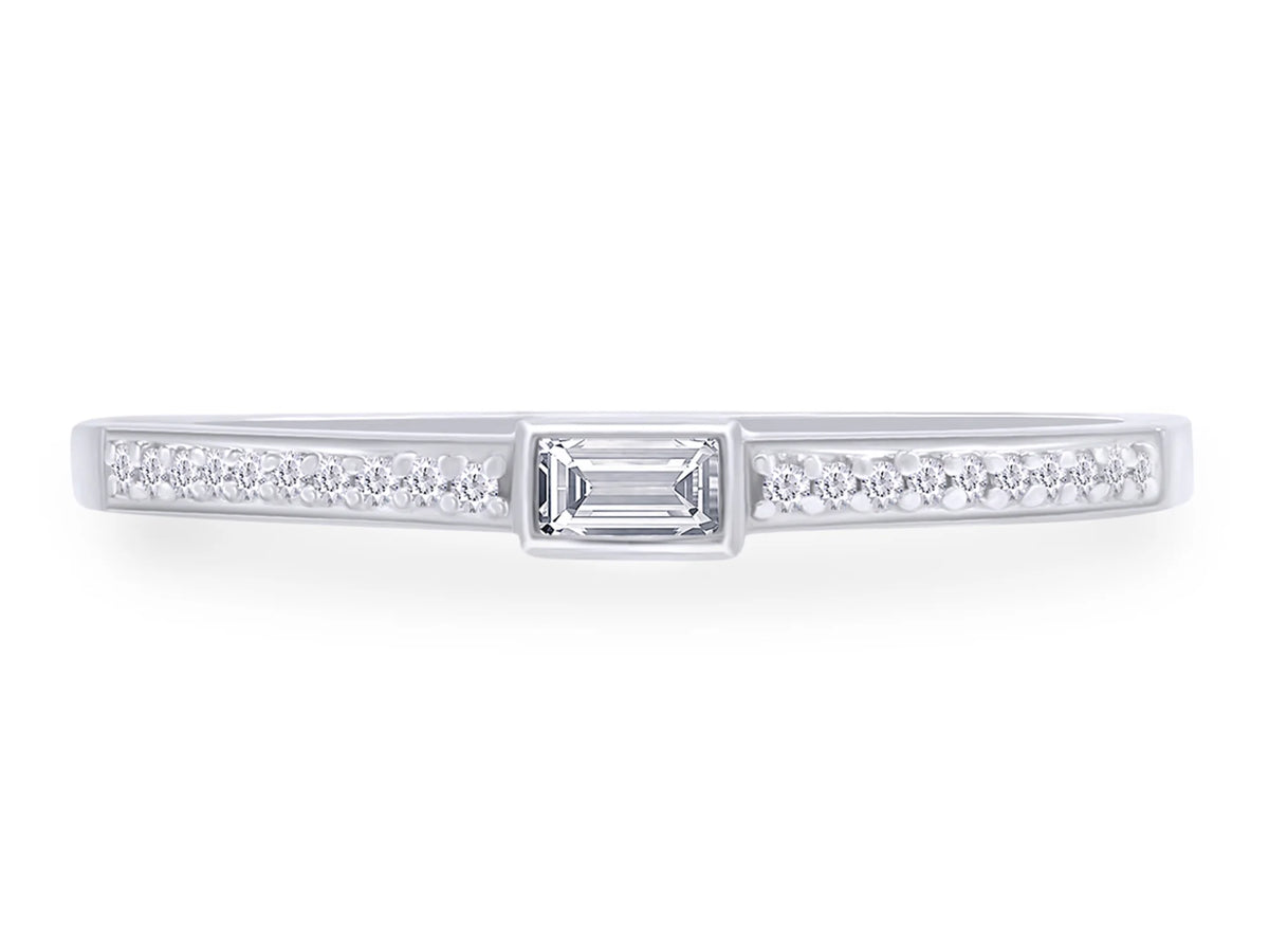1/10 CT White Natural Diamond Stackable Band Ring In 10K Solid White Gold F10600