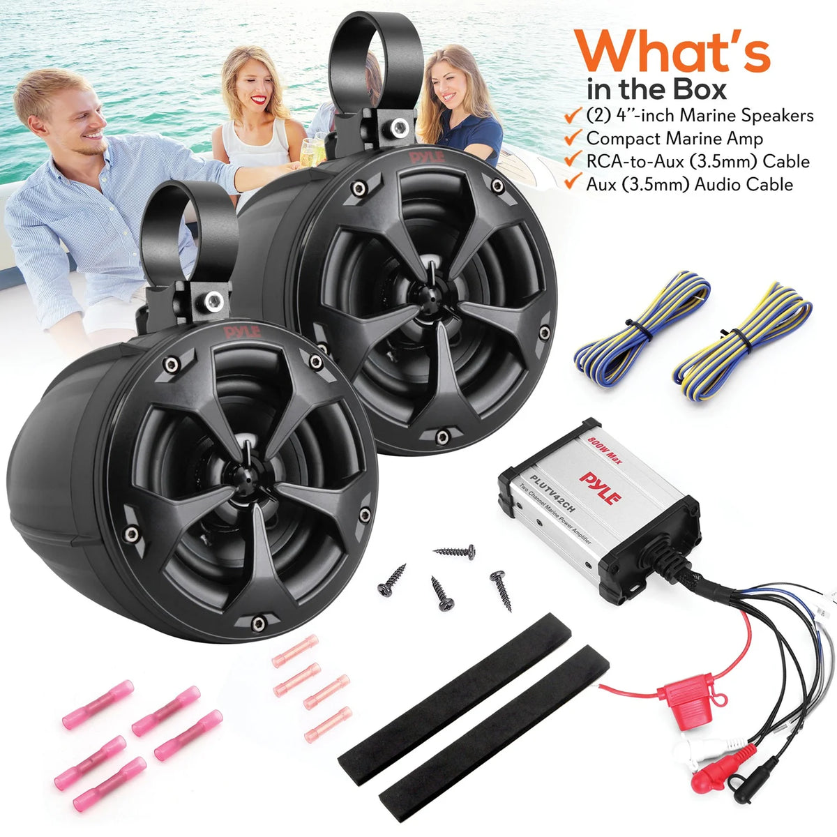 4 Inch 800W 2-Channel Marine Grade Waterproof Off-Road Speakers with Amplifier B48860