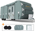 Extra-Thick 5 Layers Anti-UV Travel Trailer RV Cover with 2 Straps & 4 Tire Covers D82338