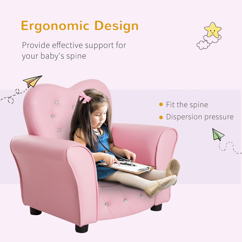 Pink Tufted Upholstered Kids Sofa Chair W49243