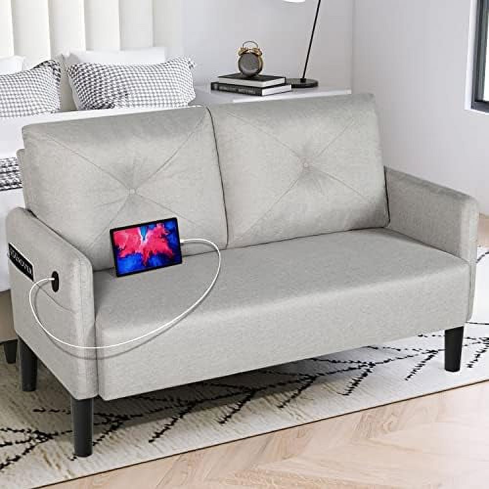 Compact 2-Seat Fabric Loveseat Sofa with USB Charging Ports T504590