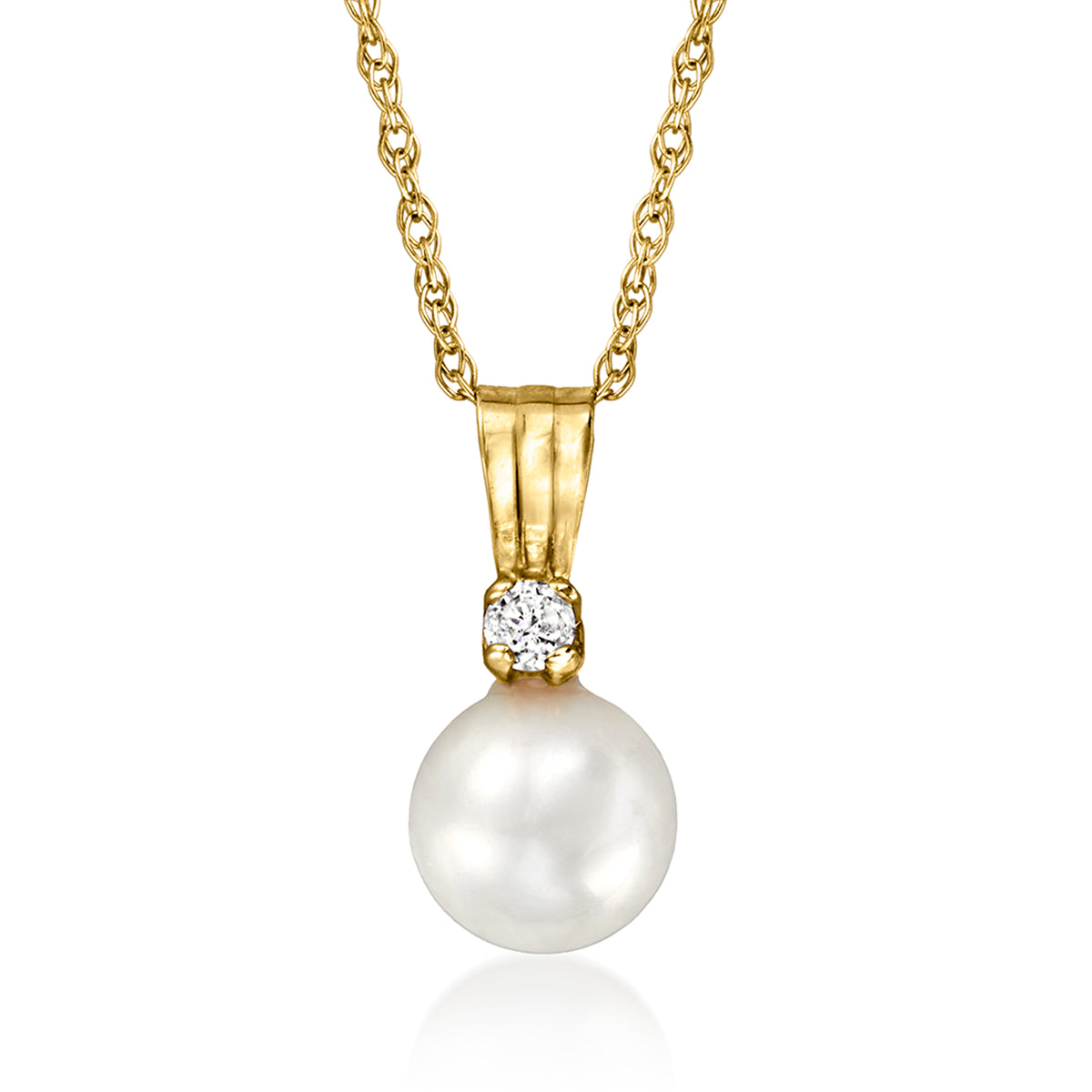 Cultured Pearl Pendant Necklace with Diamond Accent in 14kt Yellow Gold X970