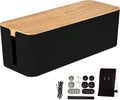 Cable Management Box with Dark Wood Top and White Cord Organizer W114