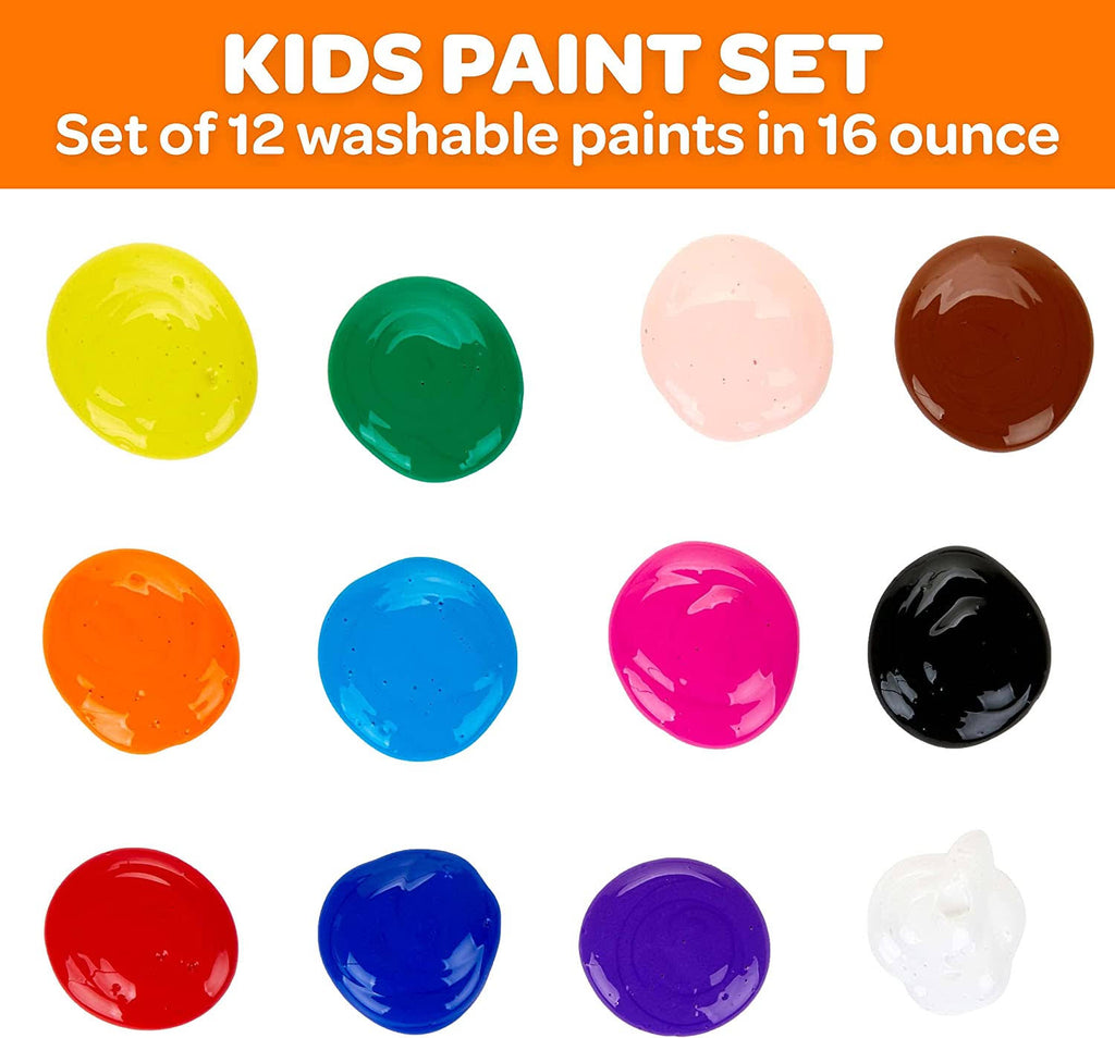 Assorted 16 oz Washable Paint, 12 per Set P14507