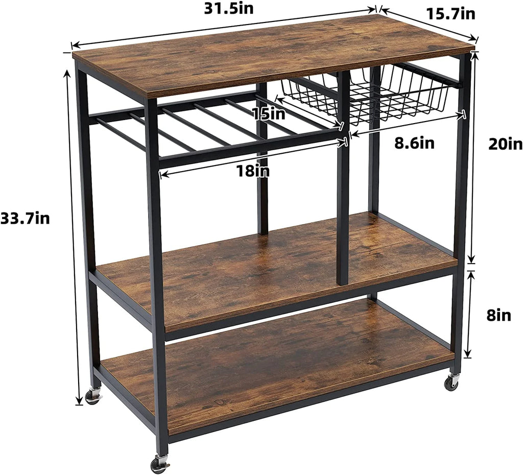 Black 3-Tier Baker's Rack Utility Shelf with Storage and Drawer E839564