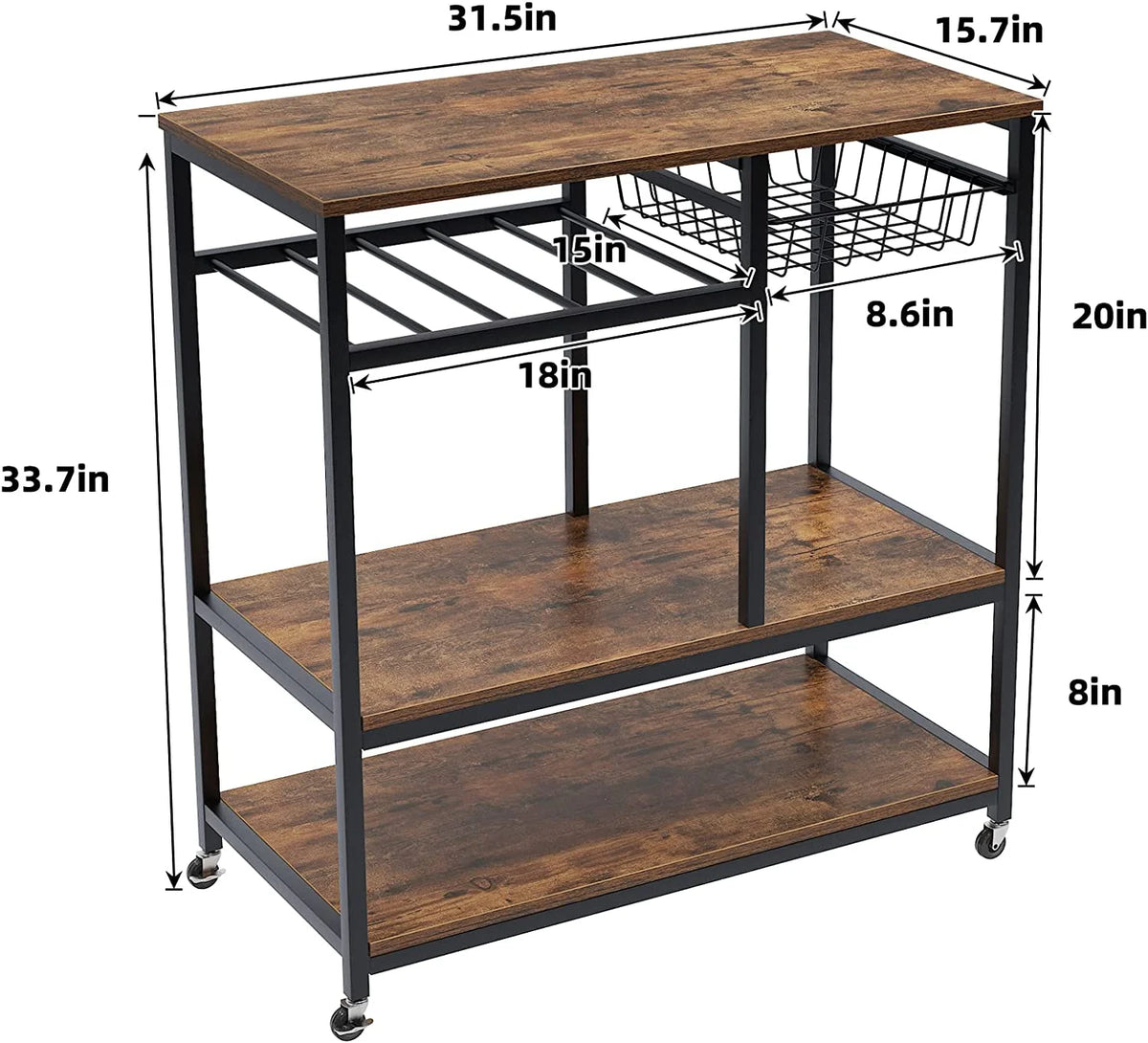 Black 3-Tier Baker's Rack Utility Shelf with Storage and Drawer E839564