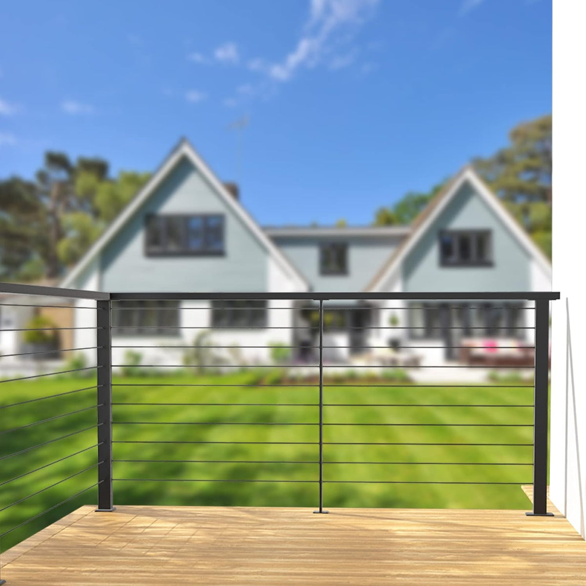 Black 30 Degree Stair Pre-Drilled Angle Holes 36x2x2 Stainless Steel Square Weldless Cable Railing Post W227866