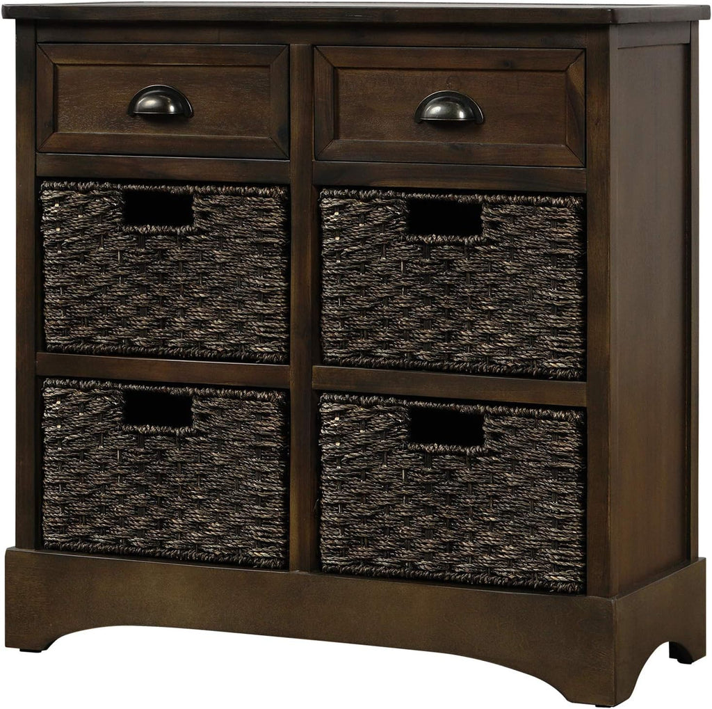 Wicker Storage Cabinet with 2 Drawers, Antique Navy F697568