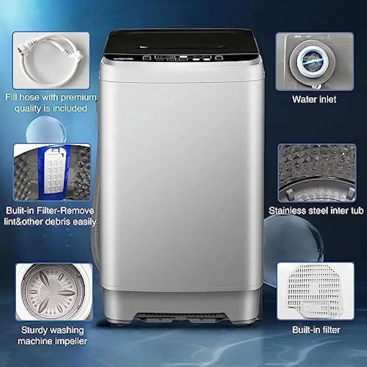 15.6 lbs Top Load Portable Washer with Drain Pump, LED Display W6315