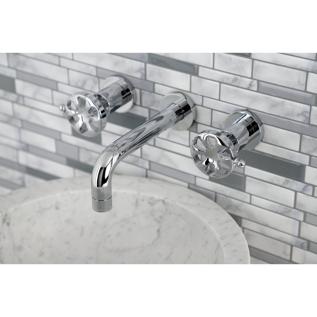 Brushed Nickel Two-Handle Wall Mount Bathroom Faucet E11753